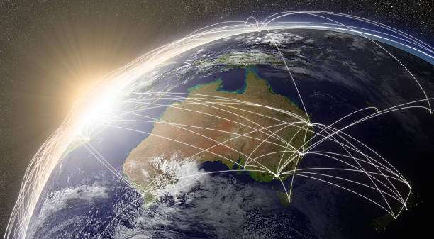 "Earth with expanding network lines, symbolizing a growing network across Australia."