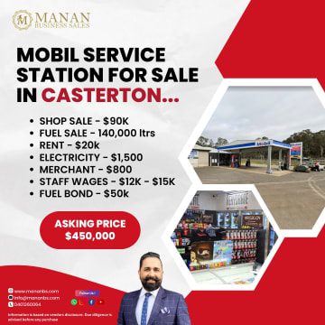 Advertisement flyer for sale of mobile service station in Casterton, providing on-the-go vehicle maintenance services.