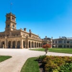 A ground-level view of Werribee Park Mansion