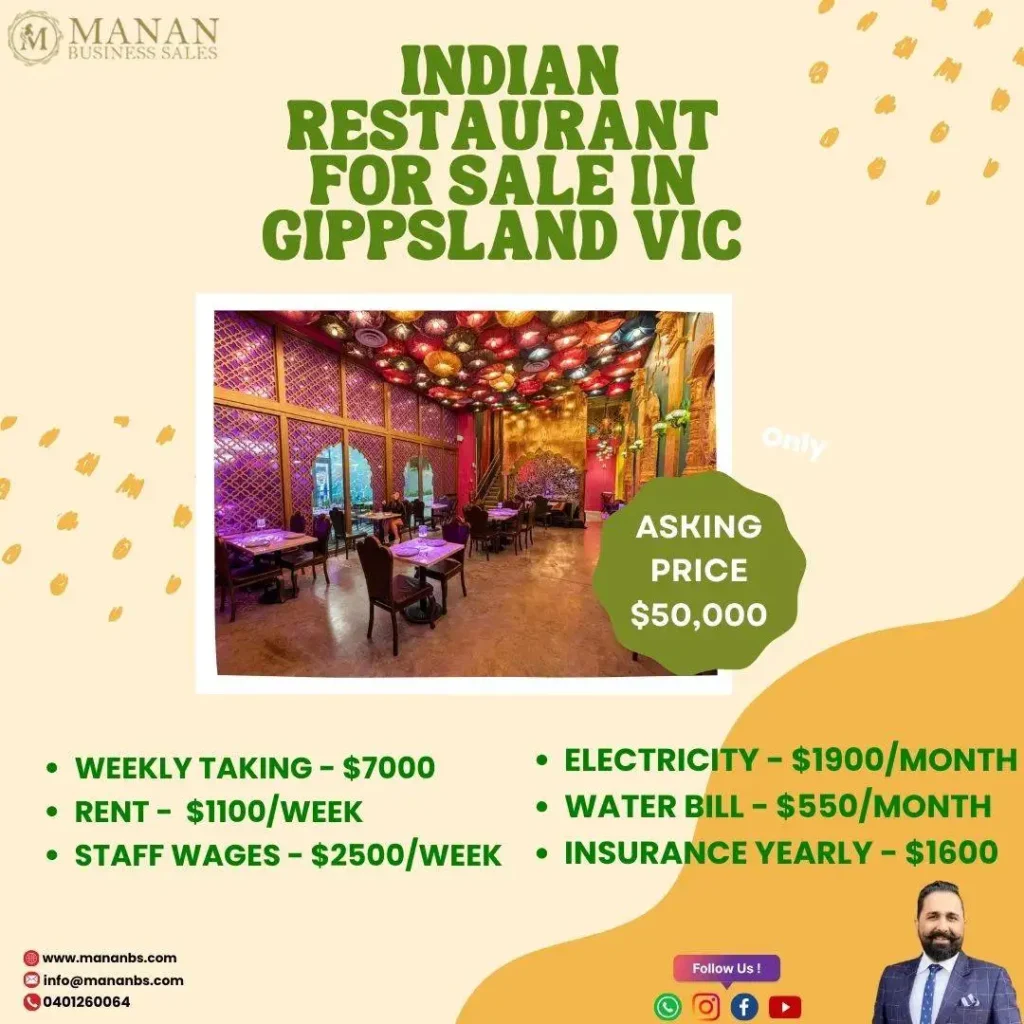 A promotional flyer for Indian Restaurant for sale in Gippsland Victoria
