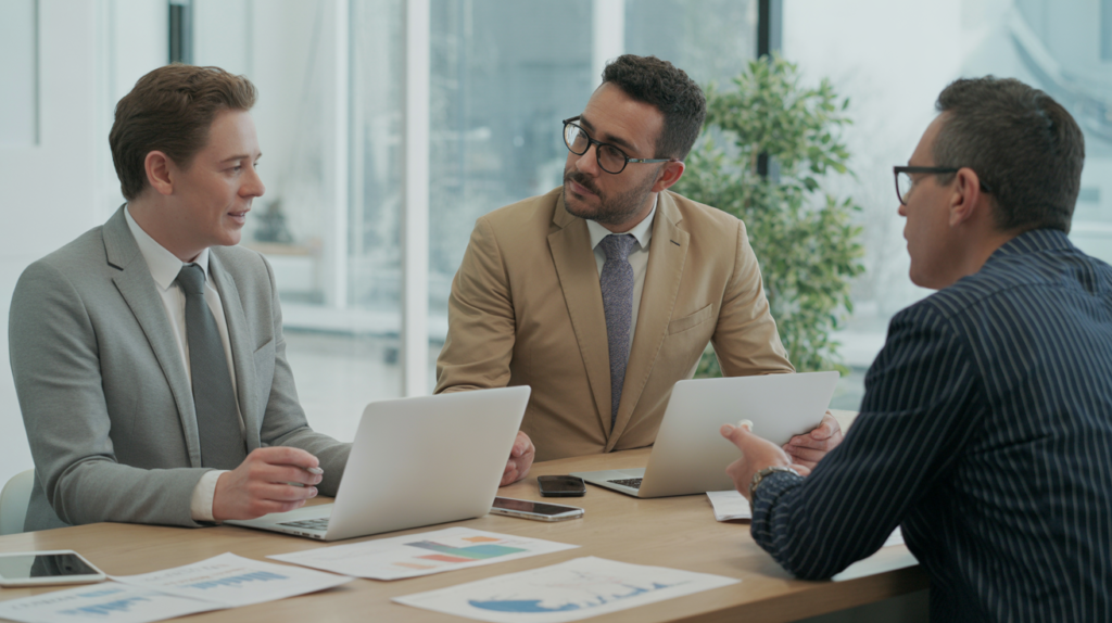 three professional men in business attire