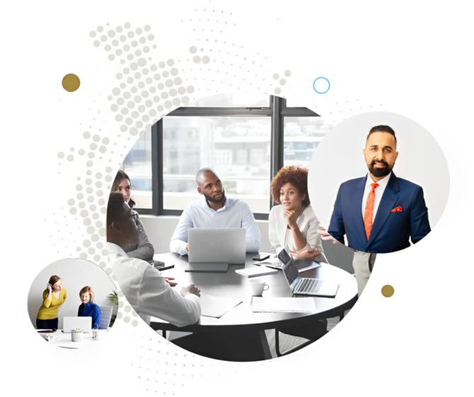 A collage of diverse professionals in a corporate setting